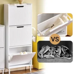 SoBuy Skoskåp med 3 fack Skohylla Skoförvaring med 3 fack FSR177-H-W