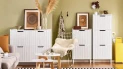 SoBuy Skoskåp med 3 fack Skohylla Skoförvaring med 3 fack FSR177-H-W