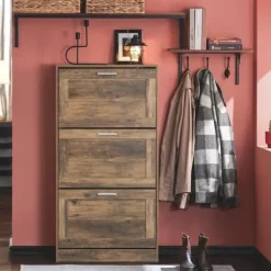 SoBuy Skoskåp med 3 fack Skohylla Hallmöbel med förvaring FSR137-L-F