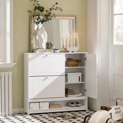 SoBuy Smal skoskåp med med 3 dörrar Skohylla Hallmöbler FSR114-W