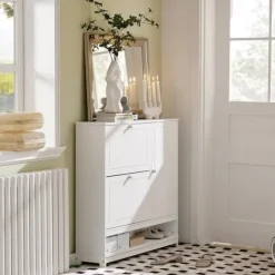 SoBuy Smal skoskåp med med 3 dörrar Skohylla Hallmöbler FSR114-W