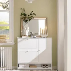 SoBuy Smal skoskåp med med 3 dörrar Skohylla Hallmöbler FSR114-W