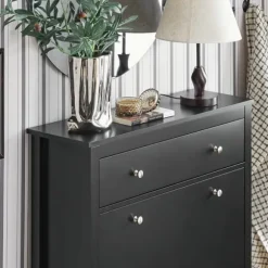 SoBuy Smalt skoskåp med 2 dörrar – 80X25X108cm | Hallförvaring | Svart FSR89-SCH