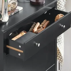 SoBuy Smalt skoskåp med 2 dörrar – 80X25X108cm | Hallförvaring | Svart FSR89-SCH