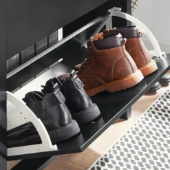 SoBuy Smalt skoskåp med 2 dörrar – 80X25X108cm | Hallförvaring | Svart FSR89-SCH