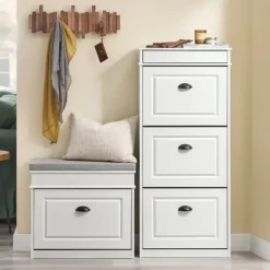 SoBuy Smalt skoskåp med 3 dörrar –53x24x119cm | För 12 par skor | Hallförvaring | Vit FSR94-WG