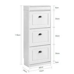 SoBuy Smalt skoskåp med 3 dörrar –53x24x119cm | För 12 par skor | Hallförvaring | Vit FSR94-WG