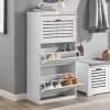 SoBuy Smalt skoskåp med 3 fack Skohylla hög Hallmöbler vit FSR108-W