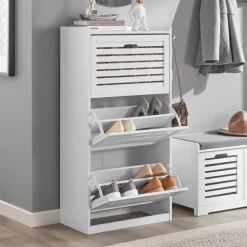 SoBuy Smalt skoskåp med 3 fack Skohylla hög Hallmöbler vit FSR108-W