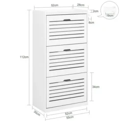 SoBuy Smalt skoskåp med 3 fack Skohylla hög Hallmöbler vit FSR108-W