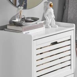 SoBuy Smalt skoskåp med 3 fack Skohylla hög Hallmöbler vit FSR108-W