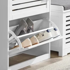 SoBuy Smalt skoskåp med 3 fack Skohylla hög Hallmöbler vit FSR108-W