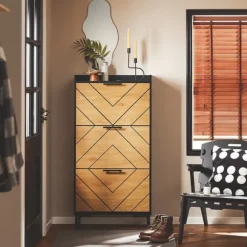 SoBuy Smalt skoskåp med 3 fack Skohylla hög Hallmöbler FSR164-SCH