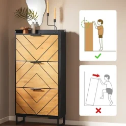 SoBuy Smalt skoskåp med 3 fack Skohylla hög Hallmöbler FSR164-SCH