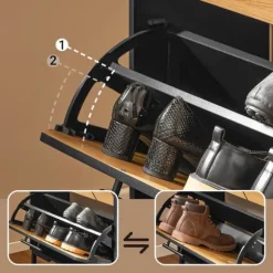 SoBuy Smalt skoskåp med 3 fack Skohylla hög Hallmöbler FSR164-SCH