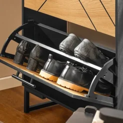 SoBuy Smalt skoskåp med 3 fack Skohylla hög Hallmöbler FSR164-SCH