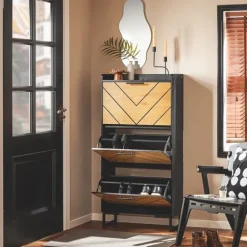 SoBuy Smalt skoskåp med 3 fack Skohylla hög Hallmöbler FSR164-SCH