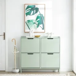 SoBuy Smalt skoskåp 100x19x90cm - 4 dörrar | Grön FSR100-GR