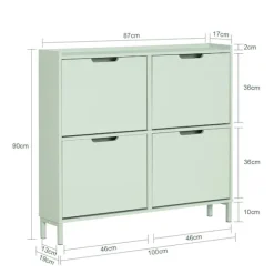 SoBuy Smalt skoskåp 100x19x90cm - 4 dörrar | Grön FSR100-GR