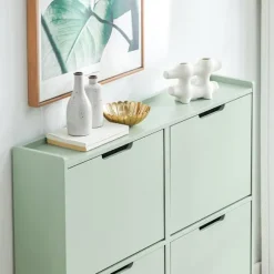 SoBuy Smalt skoskåp 100x19x90cm - 4 dörrar | Grön FSR100-GR
