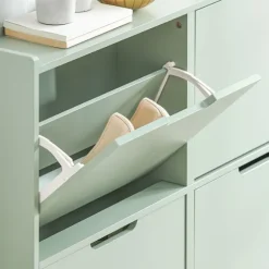 SoBuy Smalt skoskåp 100x19x90cm - 4 dörrar | Grön FSR100-GR