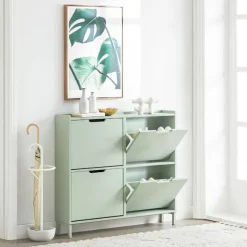 SoBuy Smalt skoskåp 100x19x90cm - 4 dörrar | Grön FSR100-GR