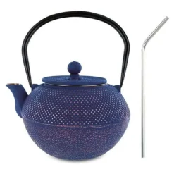 Song gjutjärn tekanna 1,2 L + 4 sugrör i rostfritt stål