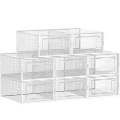 Songmics Skokartonger, Skoställ, paket med 8 stapelbara skoförvaringsarrangörer, transparent