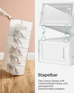 Songmics Skokartonger, Skoställ, paket med 8 stapelbara skoförvaringsarrangörer, transparent
