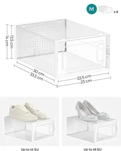 Songmics Skokartonger, Skoställ, paket med 8 stapelbara skoförvaringsarrangörer, transparent