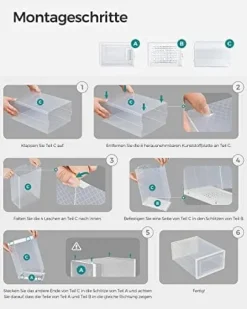 Songmics Skokartonger, Skoställ, paket med 8 stapelbara skoförvaringsarrangörer, transparent