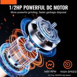 Sophantering 1/2 HP, kontinuerlig matavfallshantering, EZ Connect, effektiv hushållslösning, enkel installation, hållbar avfallshantering