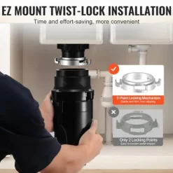 Sophantering 1/2 HP, kontinuerlig matavfallshantering, EZ Connect, effektiv hushållslösning, enkel installation, hållbar avfallshantering