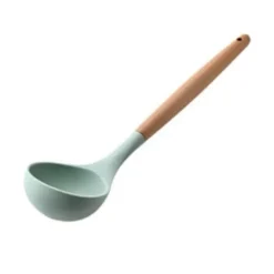 Soppslev Serveringssked Silikon Bekvämt Grepp Värmebeständigt Köksredskap med Trähandtag för Hushåll