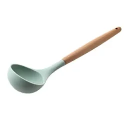 Soppslev Serveringssked Silikon Bekvämt Grepp Värmebeständigt Köksredskap med Trähandtag för Hushåll