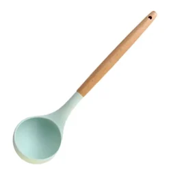 Soppslev Serveringssked Silikon Bekvämt Grepp Värmebeständigt Köksredskap med Trähandtag för Hushåll