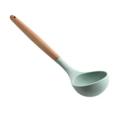 Soppslev Serveringssked Silikon Bekvämt Grepp Värmebeständigt Köksredskap med Trähandtag för Hushåll