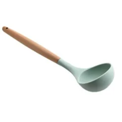 Soppslev Serveringssked Silikon Bekvämt Grepp Värmebeständigt Köksredskap med Trähandtag för Hushåll