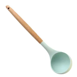 Soppslev Serveringssked Silikon Bekvämt Grepp Värmebeständigt Köksredskap med Trähandtag för Hushåll