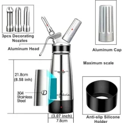 Sprutpås med visp - Rostfritt stål - 0,5L - Avtagbar - Professionell - Kökstillbehör