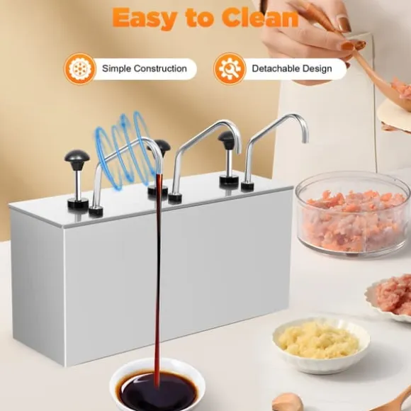 Såsdispenser, 304 rostfritt stål, 58 x 23 x 31 cm, 3 x 4 liters kapacitet, 3 utdelningshuvuden, Nettovikt 8 kg