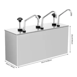 Såsdispenser, 304 rostfritt stål, 58 x 23 x 31 cm, 3 x 4 liters kapacitet, 3 utdelningshuvuden, Nettovikt 8 kg