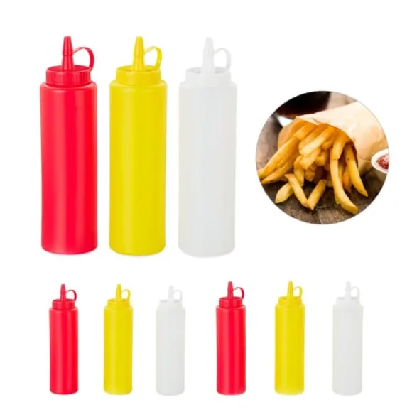 Såsdispenser-set, 21x7x5,5 cm, röd gul vit