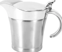 Såsskål med lock, 750 ml dubbelväggig såsskål, dubbelväggig isolerad såsskål i rostfritt stål, kastrull med lock för såser, gräddsåser, salladsdressin | CDON