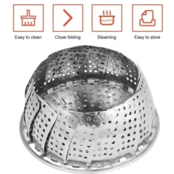 2st 14cm diameter vikbar ångkorg i rostfritt stål, expanderbar matångare, hushållsångkorg