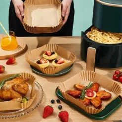 50st Fyrkantiga Airfryer Papper – Bakplåtspapper för Luftfritös 16cm