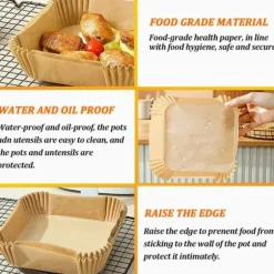 50st Fyrkantiga Airfryer Papper – Bakplåtspapper för Luftfritös 16cm