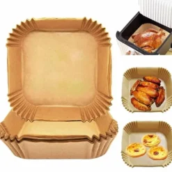 50st Fyrkantiga Airfryer Papper – Bakplåtspapper för Luftfritös 20cm