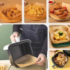 50st Fyrkantiga Airfryer Papper – Bakplåtspapper för Luftfritös 20cm