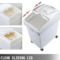 3st 25L mjölförvaringsbehållare med 4 hjul, genomskinligt skjutlock och skopa, förtjockat PP-material, bra tätning, bred applikation